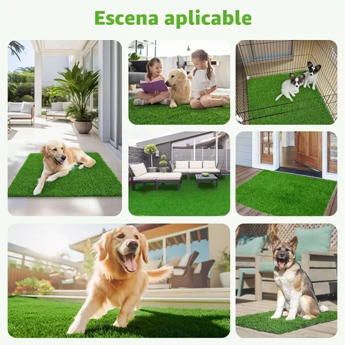 Vista 7 de Almohadilla de césped artificial para orina de perro, 18.75 x 15 pulgadas, paquete de 2, lavable para interiores, césped de repuesto para cachorros