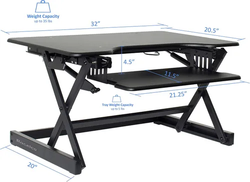 Vista 3 de Rocelco - Convertidor de escritorio para trabajar de pie con altura ajustable de 32 pulgadas - Estación de trabajo para computadora sentada o de pie