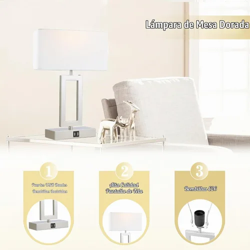 Vista 5 de gernehop - Juego de 2 lámparas de mesa plateadas con puertos USB duales, lámparas de noche con control táctil regulables de 3 vías, lámpara de mesa