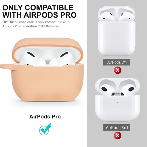 Vista 2 de Compatible con funda AirPods Pro 2019, Gawnock Funda de silicona suave y flexible para funda AirPods Pro para mujeres y niñas con llavero (Caqui)