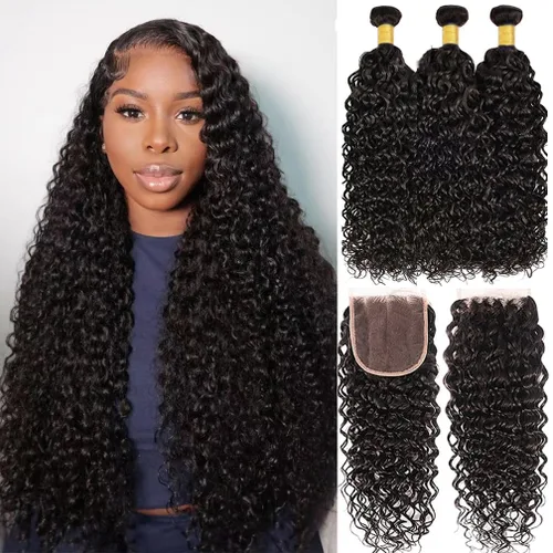 Vista 12 de Borchan Water Wave 3 Paquetes Cabello Humano Húmedo y Ondulado Cabello Humano 3 Paquetes para Mujeres Negras 16 18 20 Pulgadas Paquetes Brasileños