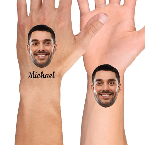 Vista 2 de YESCUSTOM Tatuajes temporales personalizados con foto, tatuaje facial personalizado con logotipo para adultos, parejas, mujeres, hombres, tatuajes