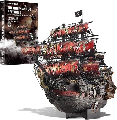 Vista 10 de Piececool - Rompecabezas de metal 3D para adultos, kits de construcción de modelos de barco pirata de La Reina Ana la Venganza, kit de construcción