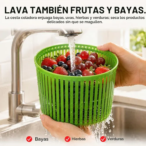 Vista 7 de Cooler Kitchen Pequeño plato giratorio para ensaladas, mini centrifugador y secadora de lechuga con tazón de taza medidora, lavadora compacta