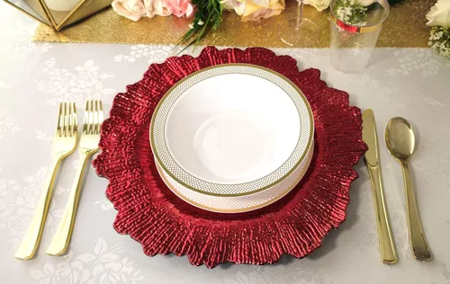 Vista 4 de OccasionS" - 20 cargadores redondos de plástico acrílico de 13 pulgadas, para decoración de cenas (coral en rojo)