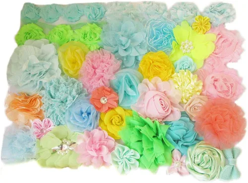 Vista 12 de YYCRAFT Paquete de 30 diademas de flores de gasa de 2 pulgadas, color rosa bebé