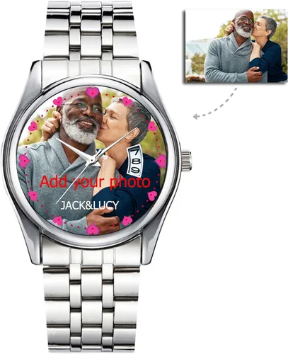 Vista 2 de GIRLSIGHT Reloj personalizado con foto para hombres, regalo personalizado para padres, familia, mujeres, hombres, parejas, regalo para marido o papá