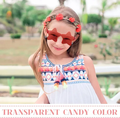 Vista 7 de CHENGU 2 lentes de sol sin montura en forma de estrella transparentes de color caramelo, recuerdos de fiesta para niñas, niños y mujeres (rojo)