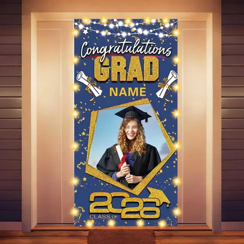 Vista 46 de Decoraciones personalizadas para fiestas de graduación 2026 – Cartel de felicitación de graduación grande – Cartel de fondo de graduación