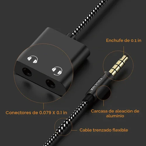 Vista 5 de Cubilux divisor de auriculares de 3,5 mm a doble conector de audio compatible con MacBook iPad iPod, Smartphone, computadora, portátil, tableta, 2
