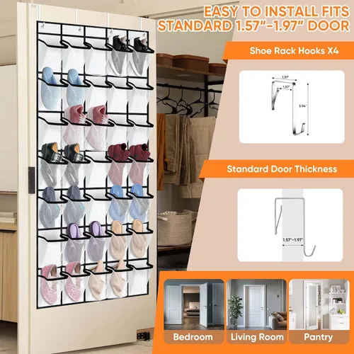 Vista 3 de Organizador de zapatos para colgar sobre la puerta, organizador de 35 zapatos para colgar sobre la puerta, organizador de almacenamiento para detrás