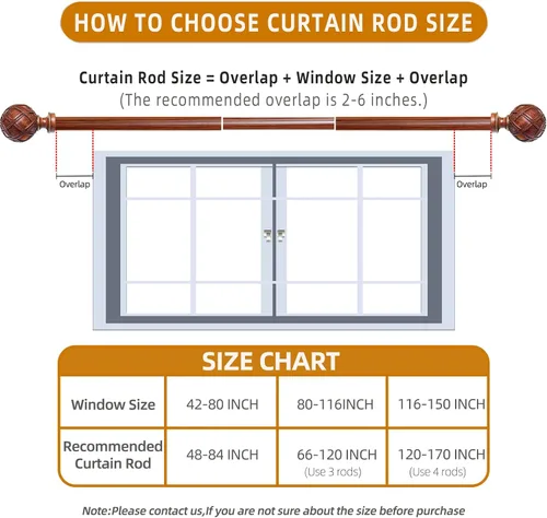 Vista 6 de Barra de cortina para ventanas de 66 a 120 pulgadas (5.5 a 10 pies): barra de cortina ajustable resistente de 1 pulgada de diámetro con remates