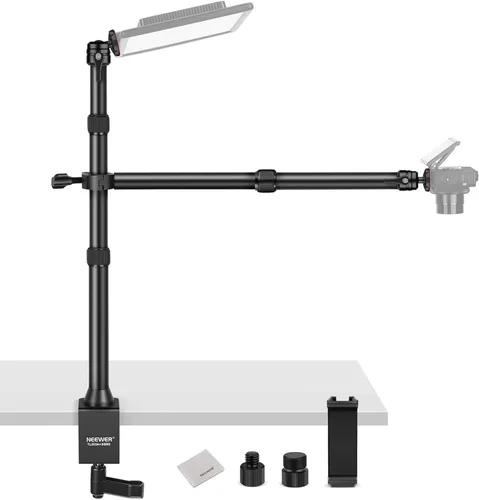 Vista 11 de NEEWER Kit de Soporte de Cámara Mejorado con Brazo de Boom Telescópico de Tres Pliegues (Carga Máxima 2lb), Soporte de Escritorio Telescópico