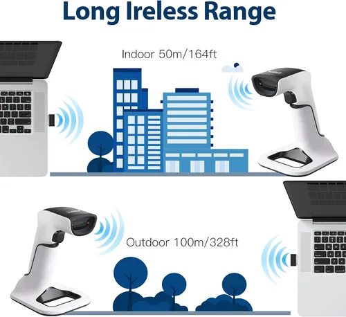 Vista 5 de Sumicor Escáner de código de barras 2D, escáner de código de barras de mano blanco negro 3 en 1 USB con cable y 2.4G inalámbrico y Bluetooth QR Code