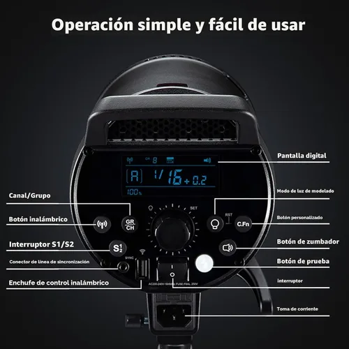 Vista 4 de Godox Kit de 3 luces estroboscópicas Speedlite DP600III Speedlite Studio Strobe Monolight, 1800 Ws Bowens Mount Iluminación de fotografía con caja