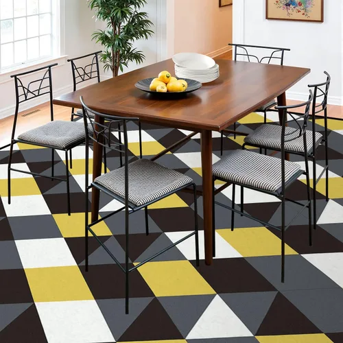 Vista 6 de Alfombra abstracta retro con formas geométricas coloridas, amarillo, gris, negro y blanco, alfombra de juego para exteriores, alfombra de juego