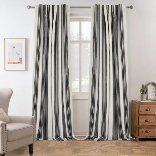 Vista 89 de DriftAway Chris Linen - Cortinas opacas con capa térmica y reductora de sonido, 63 pulgadas de largo para dormitorio, cortinas estampadas a rayas