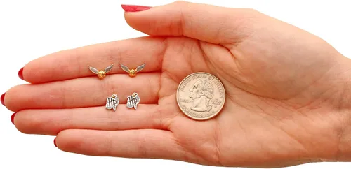Vista 5 de Harry Potter Earring Sets 2 Pair Gold Plated Silver Plated Studs - Deathly Hallows and Lighting Scar HP and Golden Snitch Deathly Hallows and Glasses