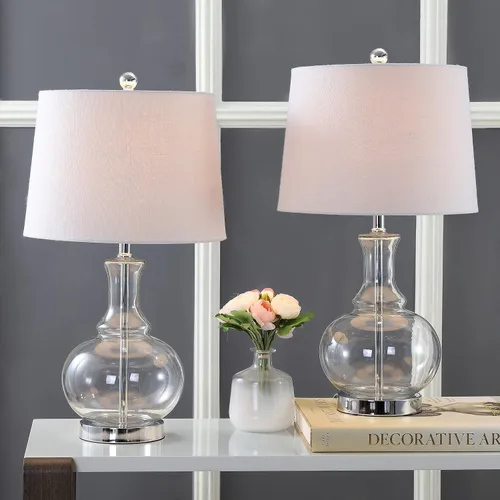 Vista 7 de JONATHAN Y Juego de 2 lámparas de mesa de cristal dorado transparente y cromado de 25 pulgadas para dormitorio, lámpara de noche moderna para sala