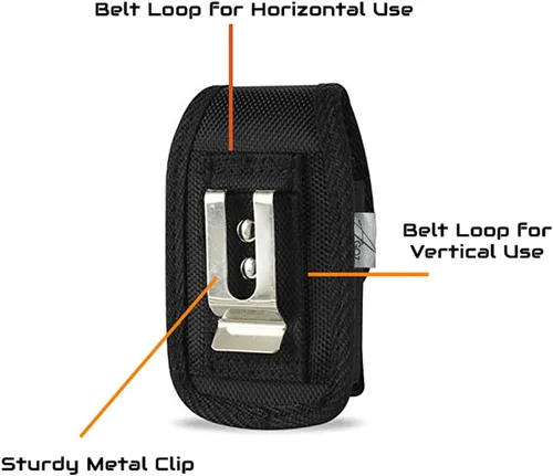 Vista 4 de AGOZ Rugged Kyocera DuraXV DuraXA E4520, DuraXE E4710, Dura XTP - Funda con clip para cinturón, funda táctica vertical de lona con trabillas