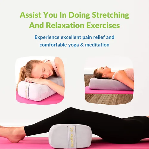 Vista 4 de Almohada multifuncional para yoga, rectangular con asas de transporte y correas para estirar las piernas, la meditación ayuda al dolor de rodilla
