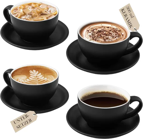 Vista 12 de Yundu Ceramics Latte Cup and Saucer - 10 onzas para capuchino, té, café moca, juego de 4, color mixto mate 4 colores mate oscuro