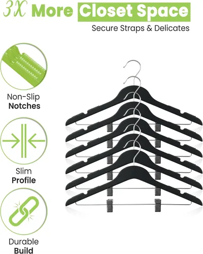 Vista 2 de All Hung Up - Perchas delgadas de plástico con clips, diseño que ahorra espacio con agarre antideslizante, duraderas para el uso diario