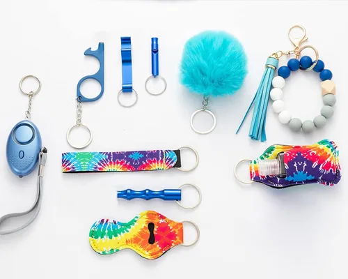 Vista 2 de Juego de llaveros para mujer, llavero de cuentas, pulsera, juego completo de llaveros, accesorios de bálsamo labial, llavero sin contacto
