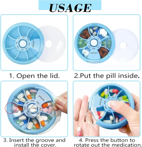 Vista 9 de Pastillero pequeño organizador de píldoras, pastillero de viaje portátil de 7 días, lindo contenedor diario de píldoras para medicina, suplementos
