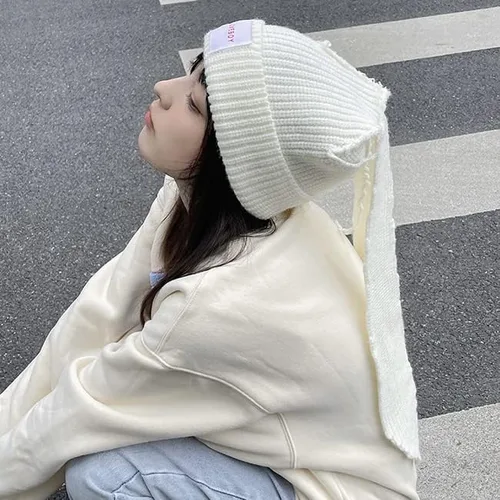 Vista 6 de RICHTRUE Bonitos gorros para mujer, gorros para mujer, accesorios Y2K, gorros kawaii de ganchillo para mujer, orejas de conejo