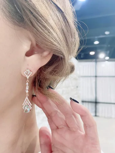 Vista 6 de Cconcept8 - Aretes largos hipoalergénicos y sin Nikel con zircornia, poste de plata de ley 925 para wamen