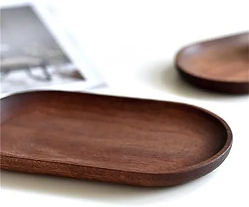 Vista 7 de Juego de 2 mini bandejas para servir joyas y monedas, bandeja ovalada de madera natural para postres, plato pequeño de queso de madera, bandeja