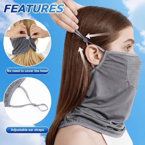 Vista 3 de Geyoga Paquete de 3 polainas ajustables de enfriamiento para el cuello, transpirable, máscara de media cara, pasamontañas con bucles