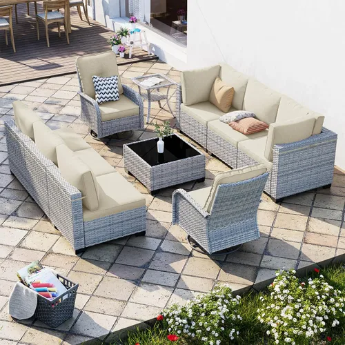 Vista 152 de Juego de sofá modular de mimbre de polietileno para exteriores Gris