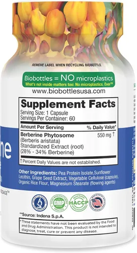 Vista 4 de Feelgood Company - Berberina - Alta absorción - equivalente a 2200 mg - Suplemento herbario - Baja glucosa en sangre - Ayuda al colesterol - 60