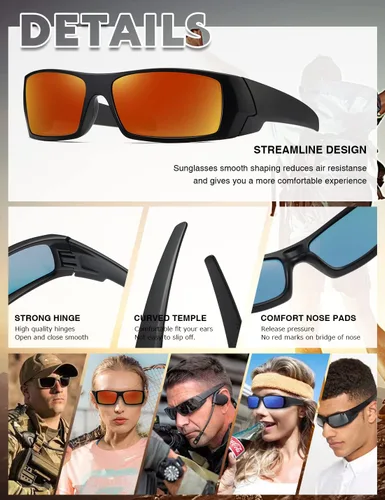 Vista 3 de Gafas de sol polarizadas para hombre y mujer, estilo retro, deportivo, rectangular, envolvente, vintage, protector de disparo