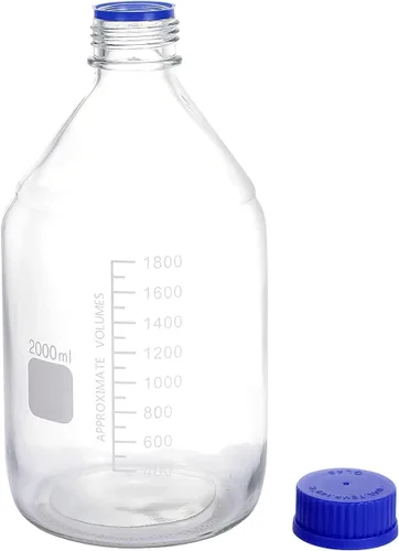 Vista 3 de Botellas redondas de almacenamiento de medios de laboratorio, recipiente de vidrio graduado, GL45, tapa de rosca a prueba de fugas, multiusos