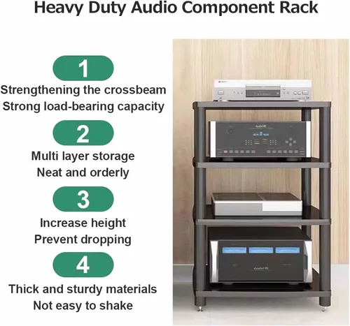 Vista 4 de Soporte para medios de audio y video, soporte de TV para juegos y estante estéreo, torre de audio, soporte para reproductor de grabaciones, pequeño