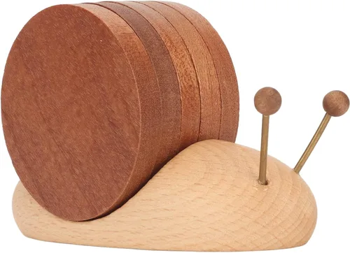 Vista 8 de Juego de posavasos de caracol con imán, exquisitos posavasos de madera para bebidas para el hogar o el restaurante, Rústico