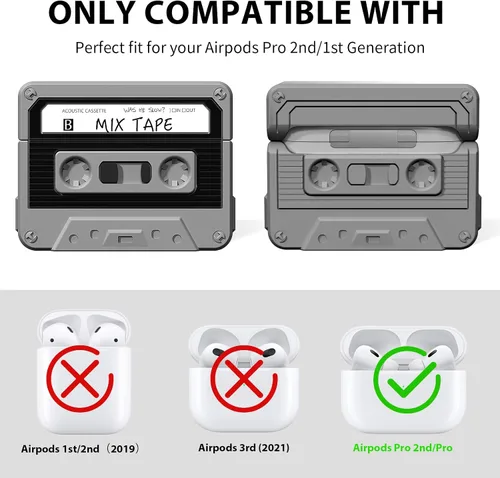 Vista 2 de Estuche para AirPods Pro 2, KOREDA Divertido Diseño de Cinta de Casete para AirPods Pro 2ª Generación/1ª Generación (2023/2022/2019), Linda Funda