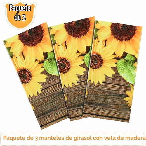 Vista 4 de Breling - Mantel de girasol para decoración de mesa de madera, 54 x 108 Marrón oscuro