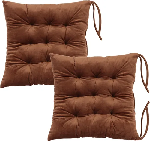 Vista 29 de Juego de 2 cojines para sillas de comedor con lazos, almohadilla antideslizante para silla de cocina para interior y tapete de asiento de comedor