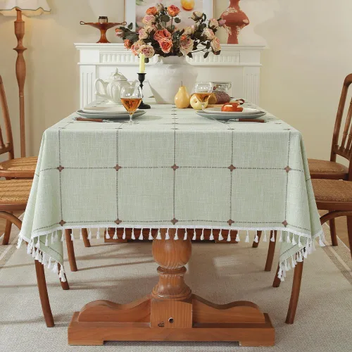 Vista 14 de Pahajim Mantel rectangular de lino rústico de algodón para cocina, comedor, con borlas, a cuadros, impermeable, rectangular, 55 x 71 pulgadas, 4-6