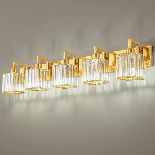 Vista 20 de Moderna lámpara de cristal para pared/tocador de baño, de 5 luces, color cromo Cromo torcido