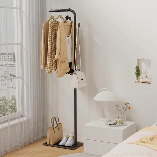 Vista 2 de OUTBROS Perchero de abrigos, perchero de ropa portátil en forma de L con gancho, perchero moderno, perchero de ropa de metal resistente
