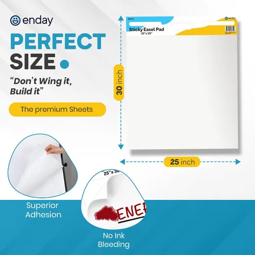 Vista 2 de Enday Anchor Chart Paper 25"x 30" (2 Pack) - Sticky Easel Pad Chart Paper for Teachers, Flip Chart Paper, 25 in x 30 in Easel Paper, Large White