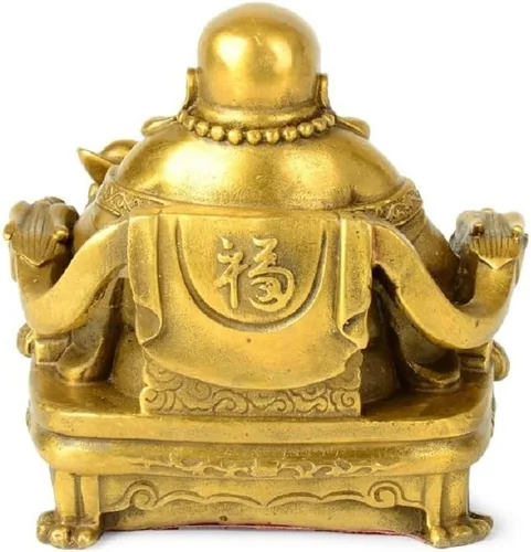 Vista 3 de Estatua de Buda Fengshui para la suerte y la felicidad, Dios de la riqueza, Buda riendo en la silla del dragón del emperador, estatuas budistas