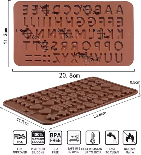 Vista 2 de Moldes de silicona para letras, moldes de silicona para números de chocolate, paquete de 2 moldes reutilizables y antiadherentes para decoración