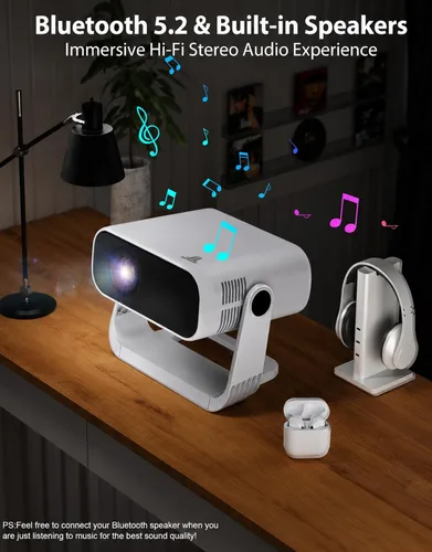 Vista 7 de Projector Mini Smart, with Wifi and Bluetooth, 220 ANSI 1080P HD, Built-in Apps, Portable Outdoor Bedroom Movie Projector, for Phone, Android TV