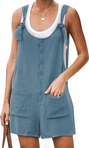 Vista 46 de Yeokou overol casual de verano de lino y algodón para mujer